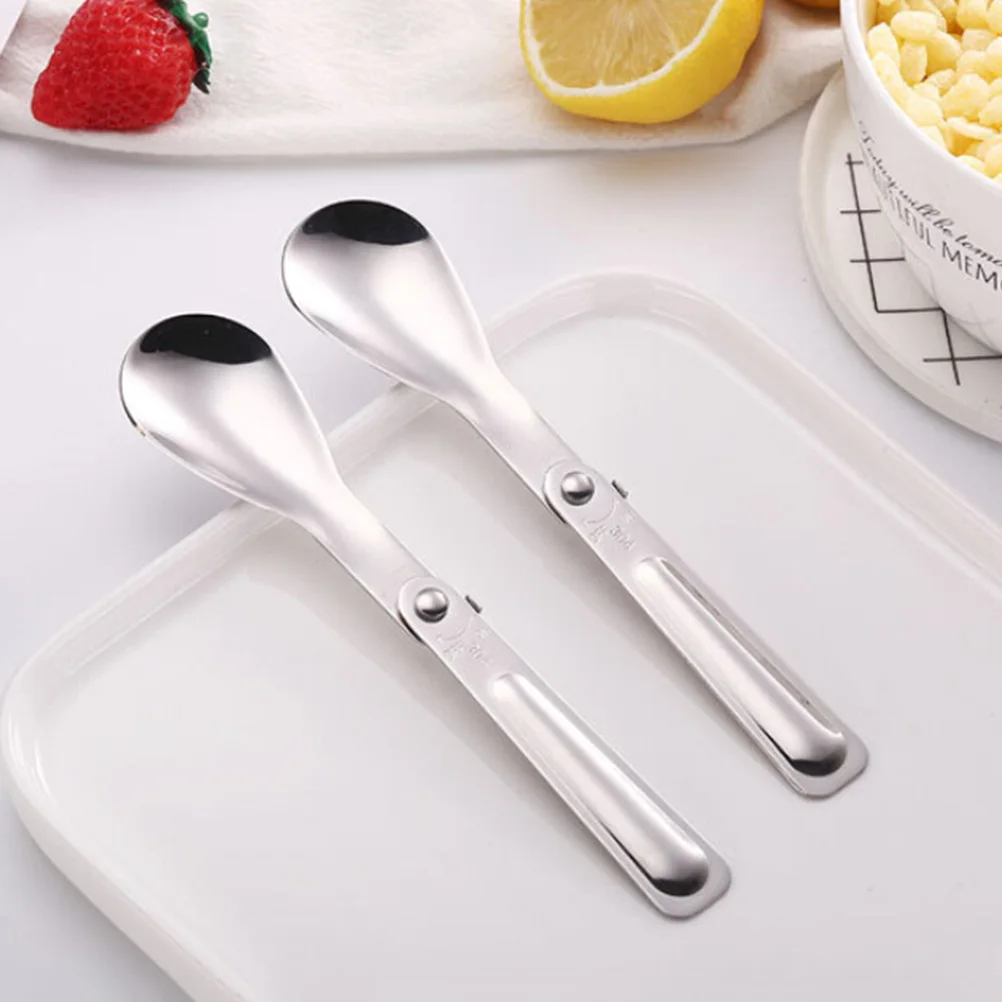 

2pcs Foldable Spoon Stainless Steel Travel Cutlery Camping Hiking Outdoor Portable Durable 304 Material Practical
