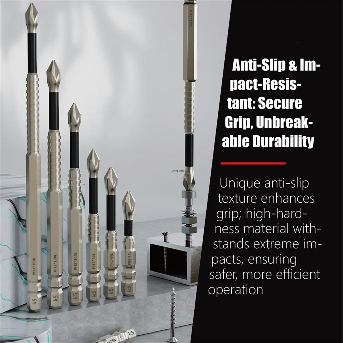 A002 Anti Slip Screwdriver Bits, 12-Piece High-Magnetic Screwdriver Drill Bit Set, 25 50 65 70 90 150mm Drill Bit Set
