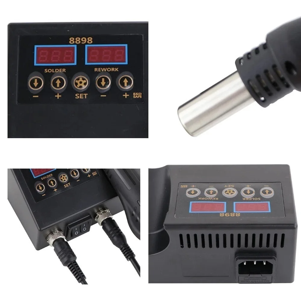 Hot Air Gun 8898 2 in 1 Soldering Station 600W 110V 220V for BGA Rework SMD SMT Welding Repair Tools Heat gun LCD Digital Solder