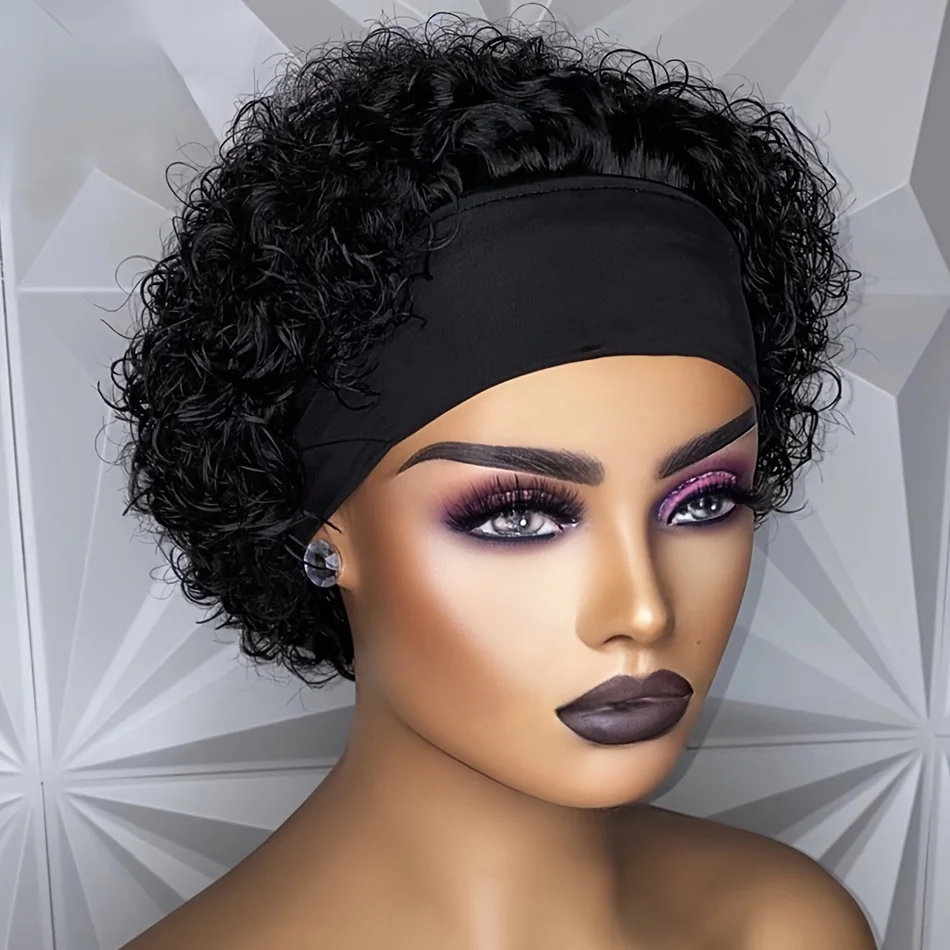 Water Wave Short Curly Pixie Cut Headband Wig