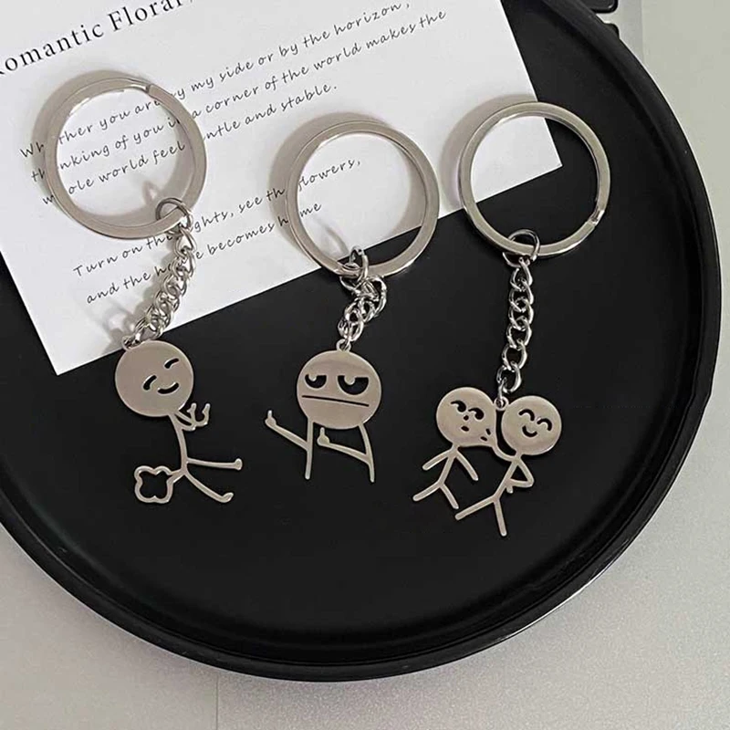 Fun Stickman Couple Keychain Ins Cute Personality Funny Student School Bag Pendant Girlfriend Birthday Gift