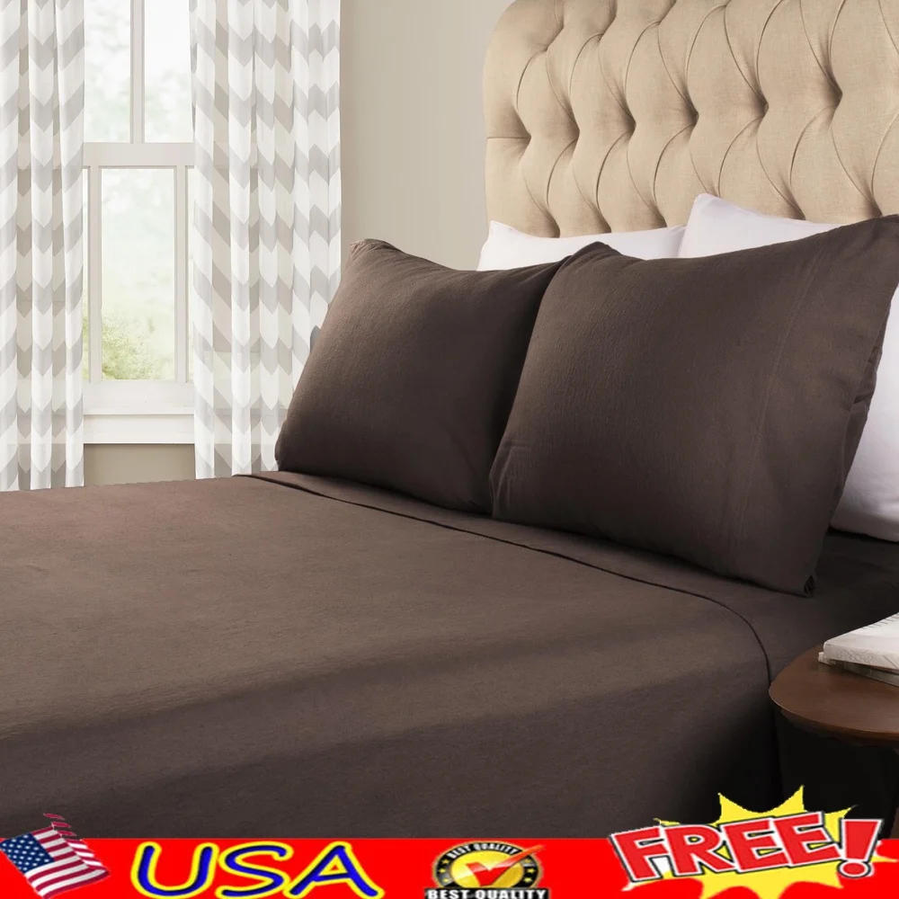 

Комплект фланелевых хлопковых простыней California King, мягкие дышащие теплые эластичные плоские наволочки, которые можно стирать в машине, всесезонные