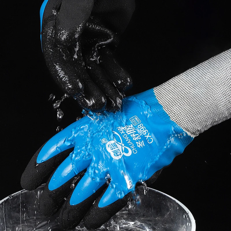 1 Pair Winter Double Rubber Warm Gloves Coldproof Velvet Work Waterproof Wear-resistant Labor Protective Glove Hand Protector