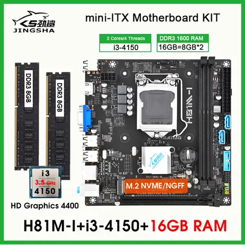 H81 itx Procesor płyty głównej i zestaw pamięci core i3 4150 CPU 16GB ddr3 PC RAM placa mae lga 1150 zestaw płyty głównej zestaw SATA 3.0