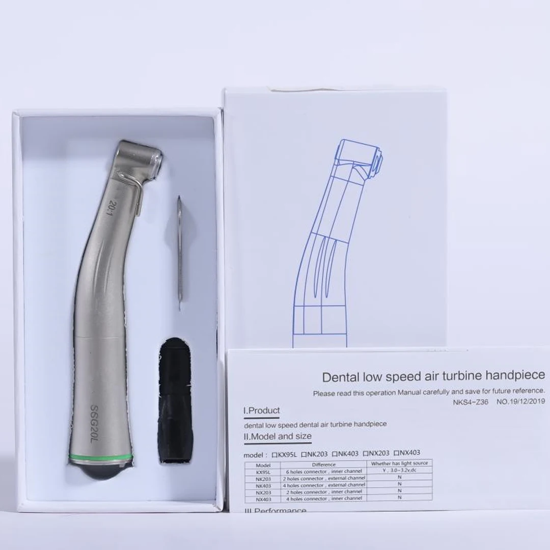 Dental 20:1 Low Speed Handpiece Green Ring With LED Fiber Optic Contra Angle Dentistry Implant Handpiec XSG20L