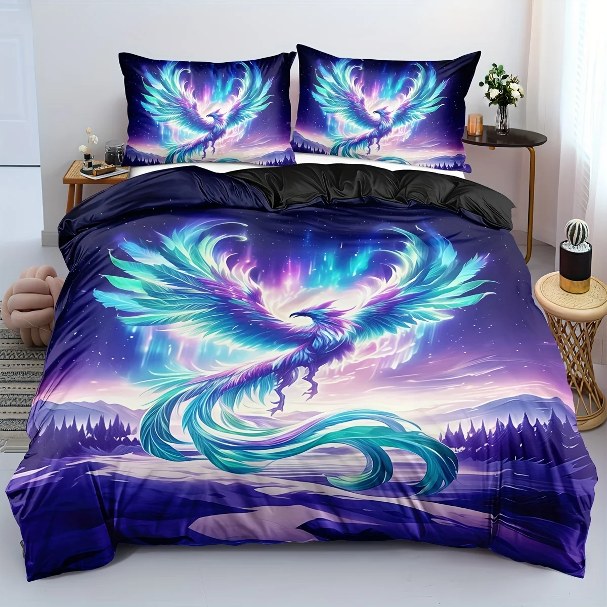 

Комплект пододеяльников с животным принтом — дышащий всесезонный полиэстер с ярким дизайном Феникса — застежка-молния, можно стирать в машине