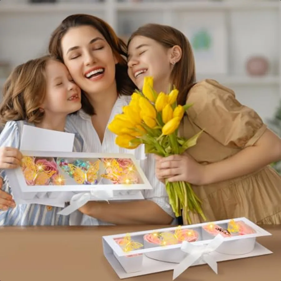 2 مجموعات هدية عيد الأم فارغة أمي علب الهدايا زهرة قابلة للتعبئة أنا أحب U كرتون رسالة على شكل علبة التعبئة والتغليف مع 24 P