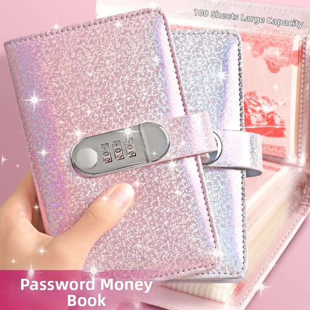 PU Leather Cover 100 Envelope Challenge Binder Reusable Waterproof Financial Savings Book Large Capacity Shiny