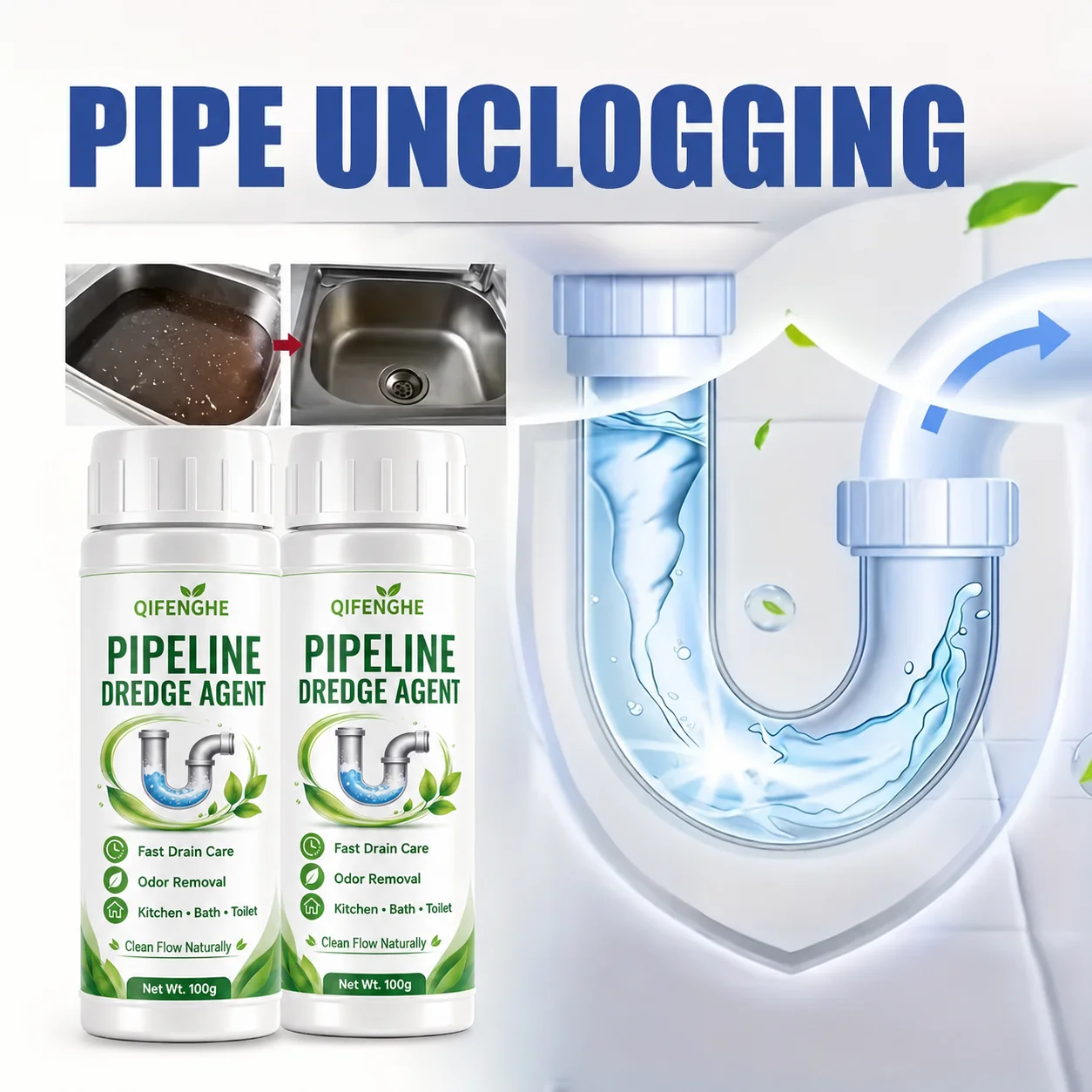 Multi-Purpose Kitchen Drain Unblocker Powder Dissolves Hair & Grease, Prevents Blockages, Easy to Use for Sink & Pipe Cleaning view 4