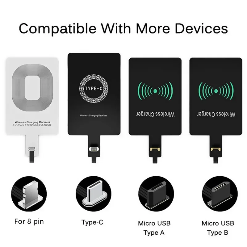 Qi Wireles Charging receiver For Universal Micro Type C Fast shipping Wireless Charger pad Adapter airpods pro charger Cables