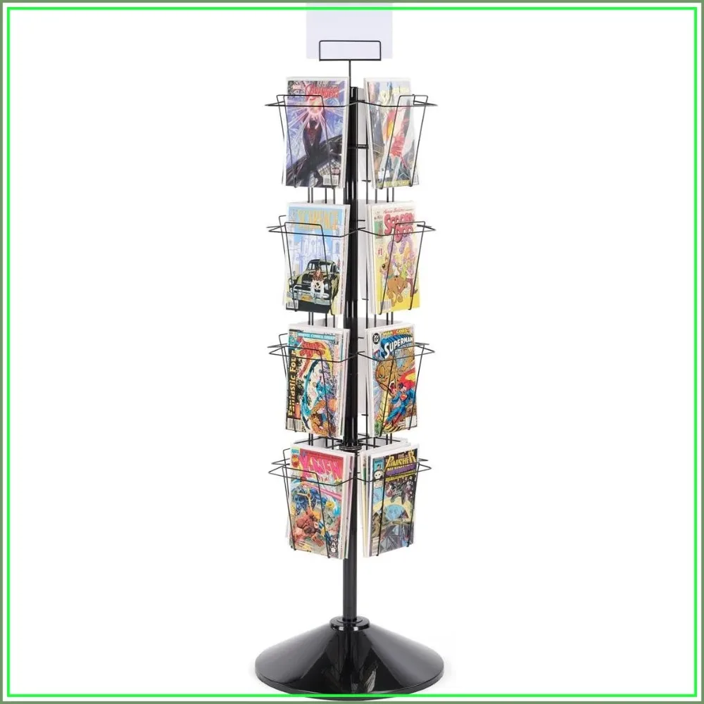 Rotating Magazine Rack 59 Inch Tall Black Floor Display for Office Waiting Room
