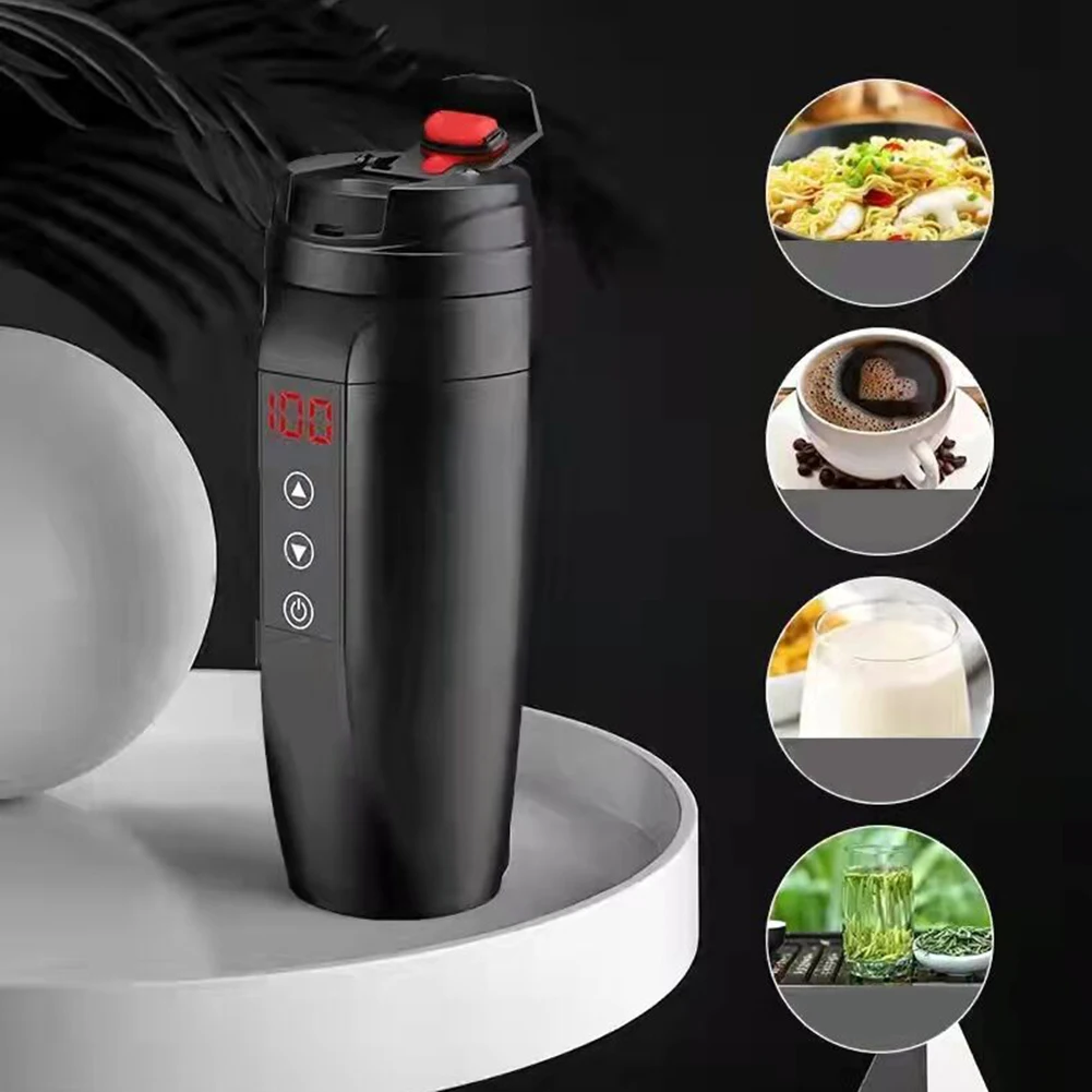 12V/24V Electric Heating Cup Kettle Stainless Steel Water Heater Bottle For Tea Coffee Drinking Travel Car Truck Kettle 450ML