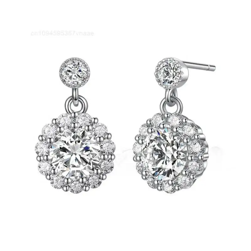 Producer Stocks 925 Sterling Silver Moissanite Diamond Flower Round Earrings