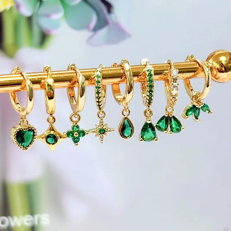 Florato 925 Sterling Silver Ear Needle Turquoise gold Series Hoop Drop Earrings For Women Vintage green Zircong fashion earrings