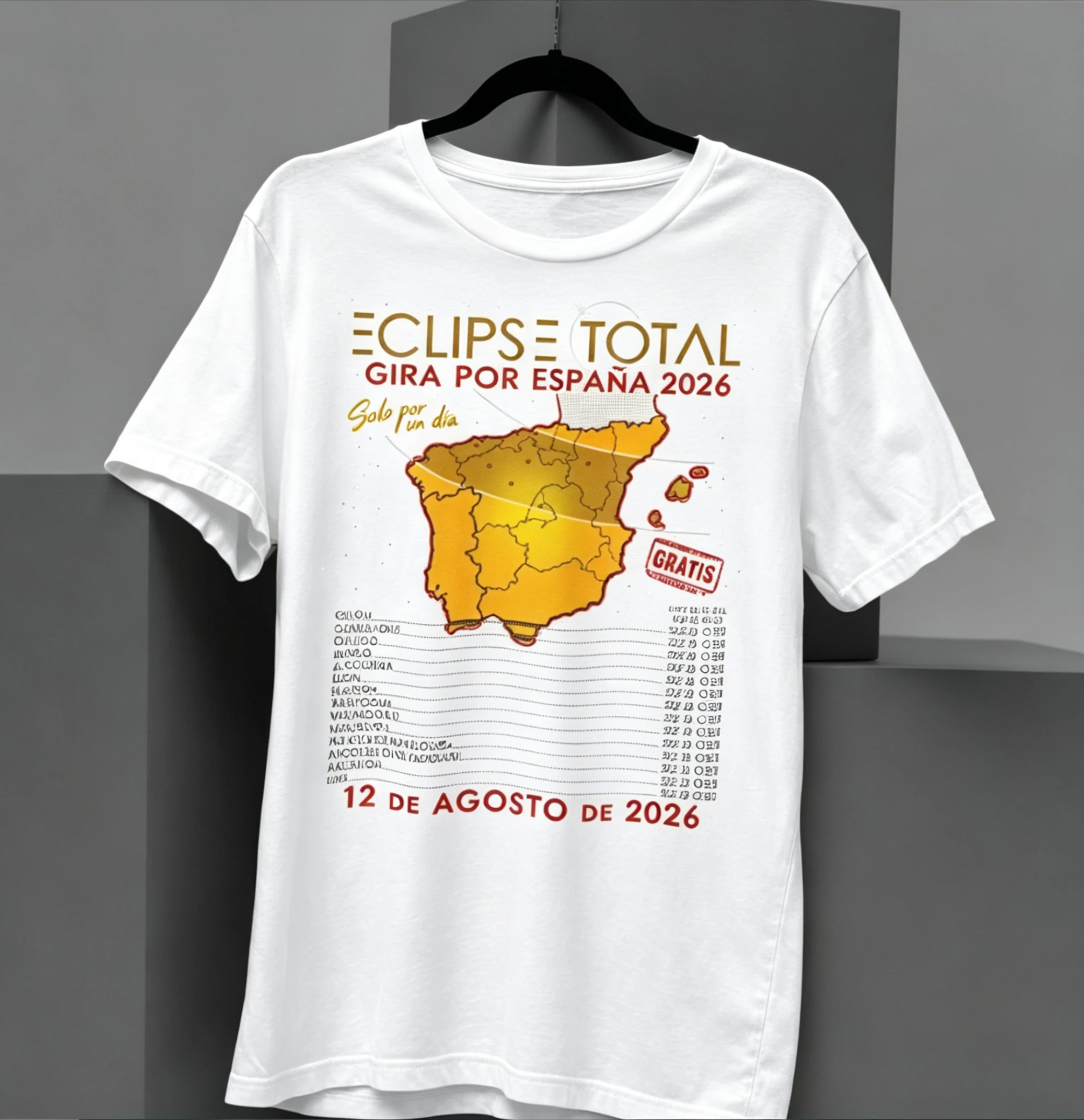 Men's T-shirt Fashion Streetwear Total Solar Eclipse 2026 Tour of Spain August 12th 2026 T-Shirt Men women streetwear Hip Hop