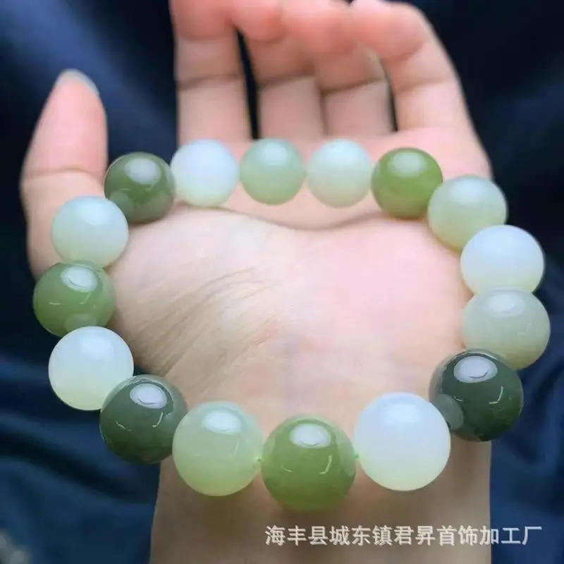 Qinghai And Multi-Bead Bracelet, Approximately 12Mm, Hotan Jade Jewelry With Excellent Translucency