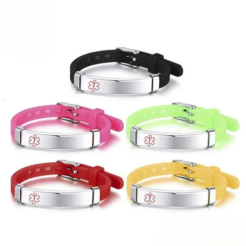 

7MM Children's Medical ID Bracelets Stainless Steel Adjustable Silicone Allergy Emergency Call Alarm Bracelet Free Engraving