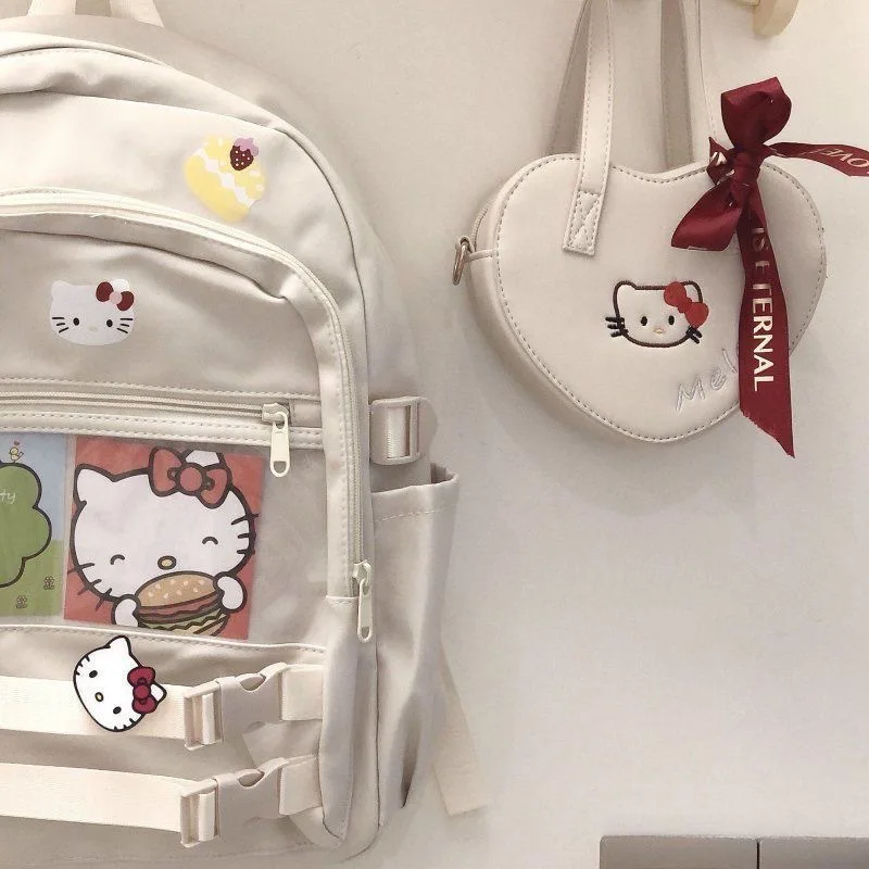 Imagem -02 - Bolsa Escolar Miniso Hello Kitty Mochila com Zíper Grande Capacidade Estudante do Ensino Médio