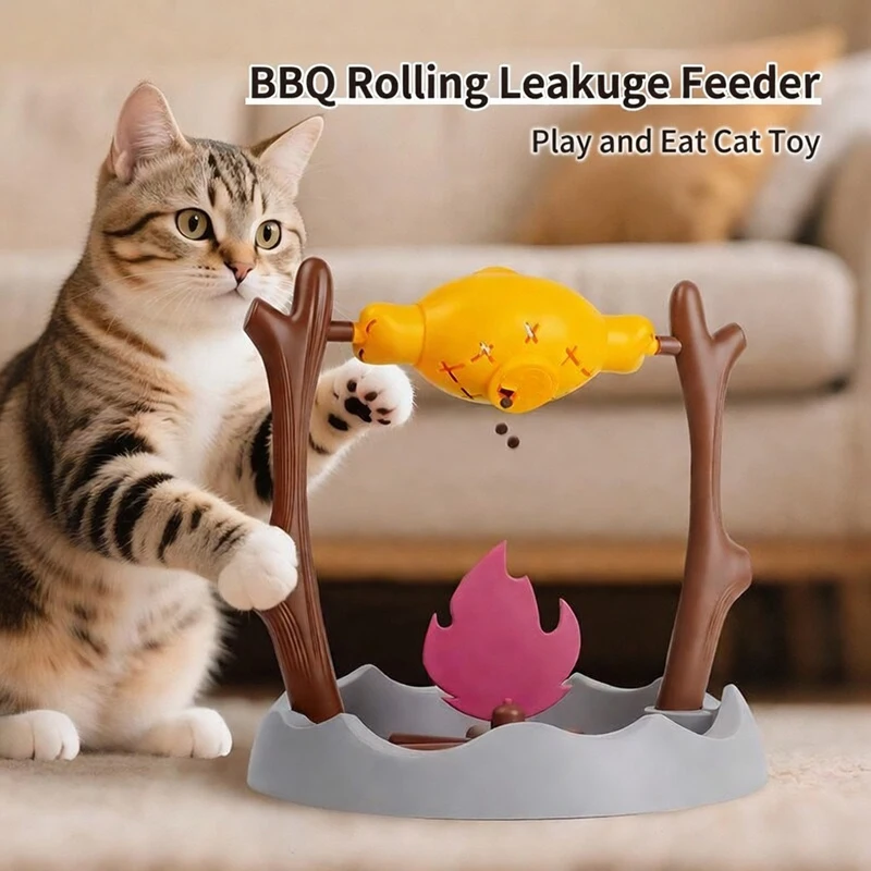 

Cat Supplies Pet Cat Toy Barbecue Rolling and Leaking with Rotating Flames and Rotating Barbecue Puzzle Toy To Relieve Boredom