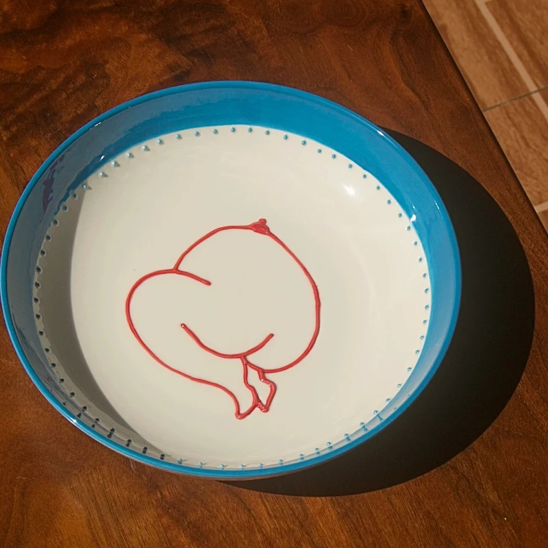 Cute hand-painted ceramic plate blue edge dessert tray,jewelry storage tray,home dining table decoration,creative birthday gift