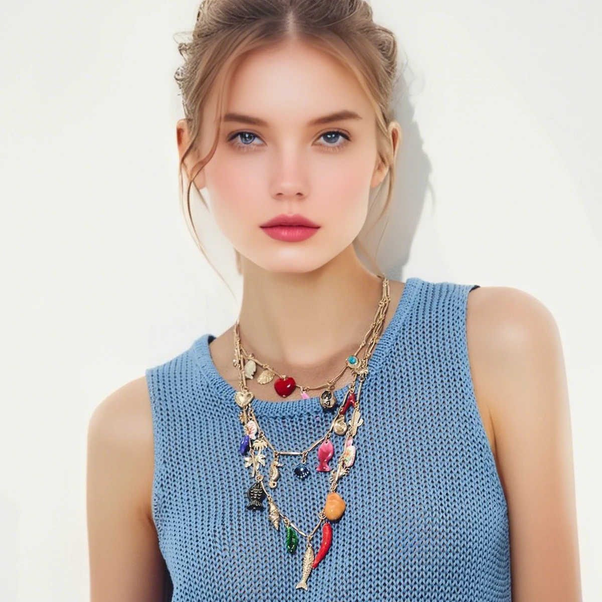 

2025 New ZAA 3 Pack of Metal Charm Necklaces Luxurious Bohemian Style Elegant Multi-Layer Jewelry for Party And Banquet Wear