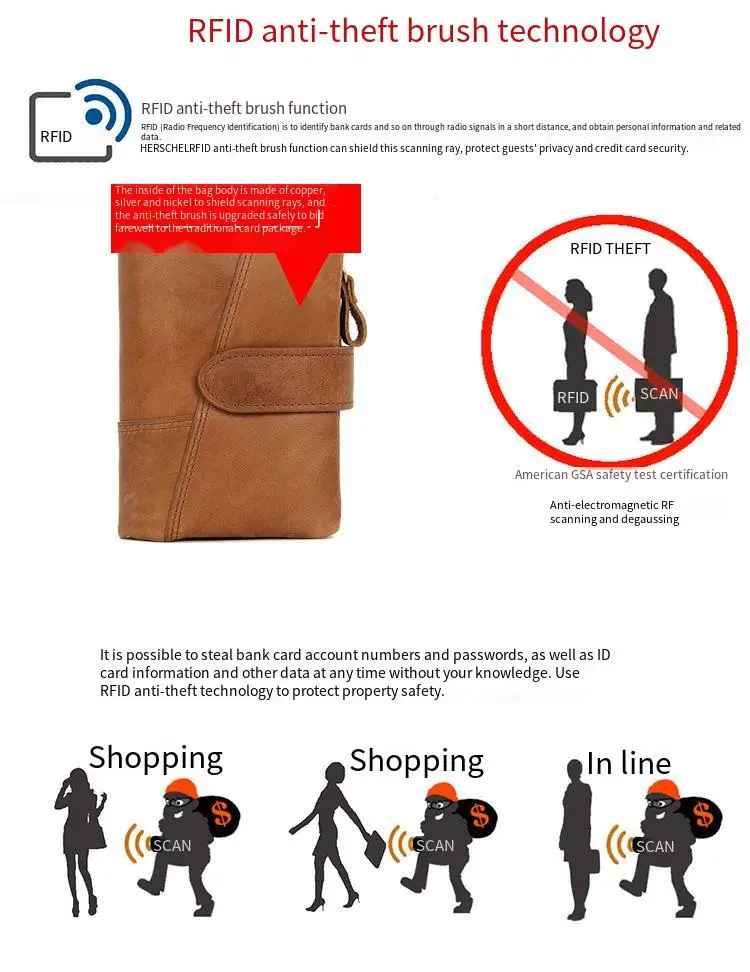 Crazy Horse leather RFID men's bag folding wallet short multifunctional multi-card leather wallet