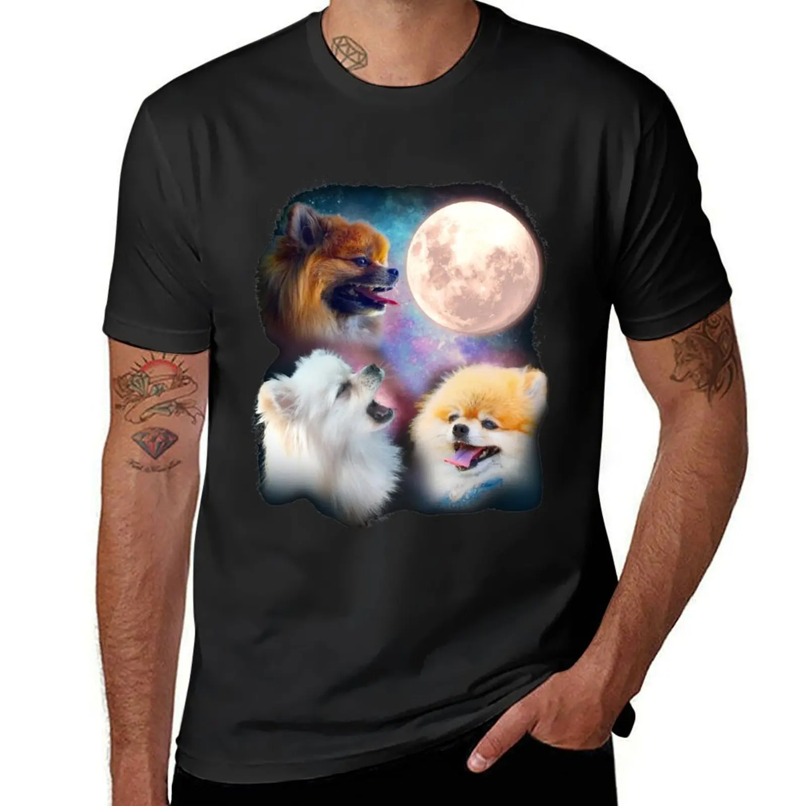 Pomeranian Dogs Howling Moon - Wolves T-Shirt boys animal print customs summer clothes men clothing