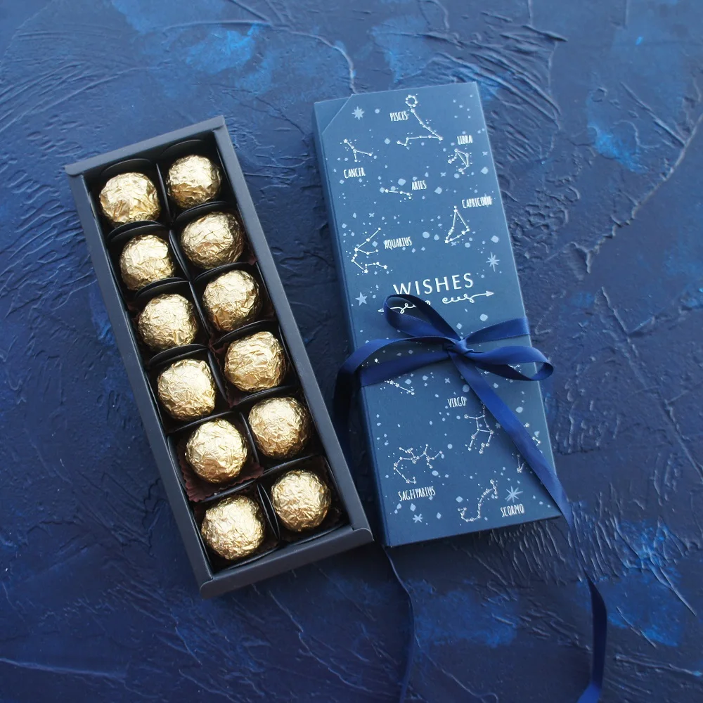 24*9*3.5CM 10 set deep sapphire blue silver constellation Chocolate Paper Box valentine Christmas Birthday Party Gifts Packing