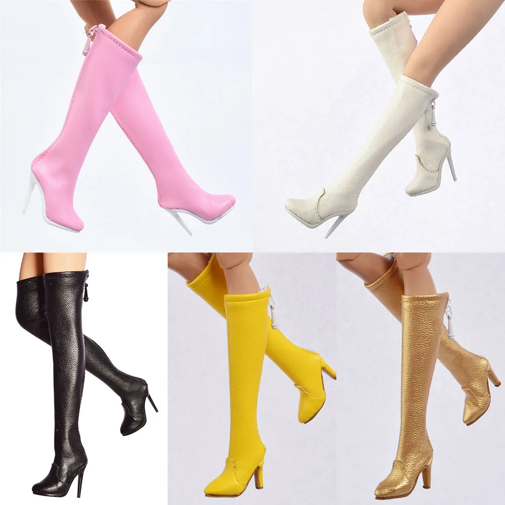 1/6 Women Soldier Thigh High Boots Zipper Knee Height Long Boots High Heels Jk Shoes Accessory For 12