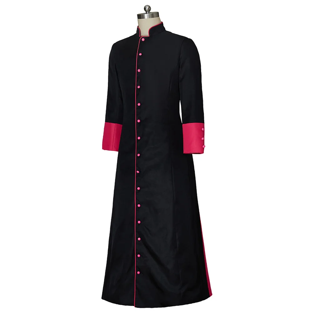 Men's Single Breasted Priest Costume Catholic Clergy Putter Robe Preacher Cassock Medieval Male Retro Formal