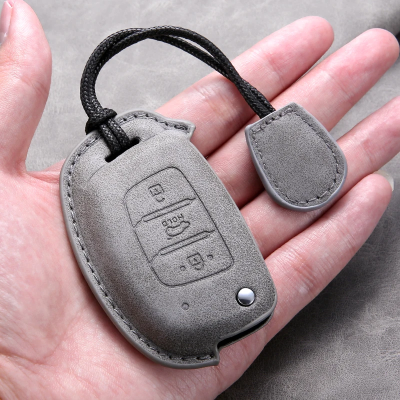 Leather Car Key Case Cover Shell For Hyundai Tucson Sonata Santa Fe Creta ix25 ix35 i10 i20 Verna Solaris Mistra Elantra Accent