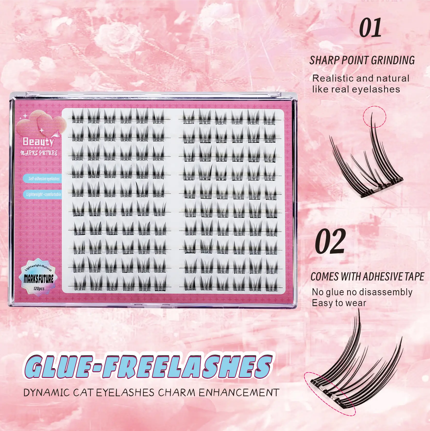 Self-Adhesive Eyelashes, 120 Pieces, Curled False Eyelashes Suitable for Beginners, Easy to Wear, Glue-Free False Eyelashes, Length 11Mm-13Mm, Naturally Curled for a Gorgeous Look, Suitable for Daily Wear and Parties