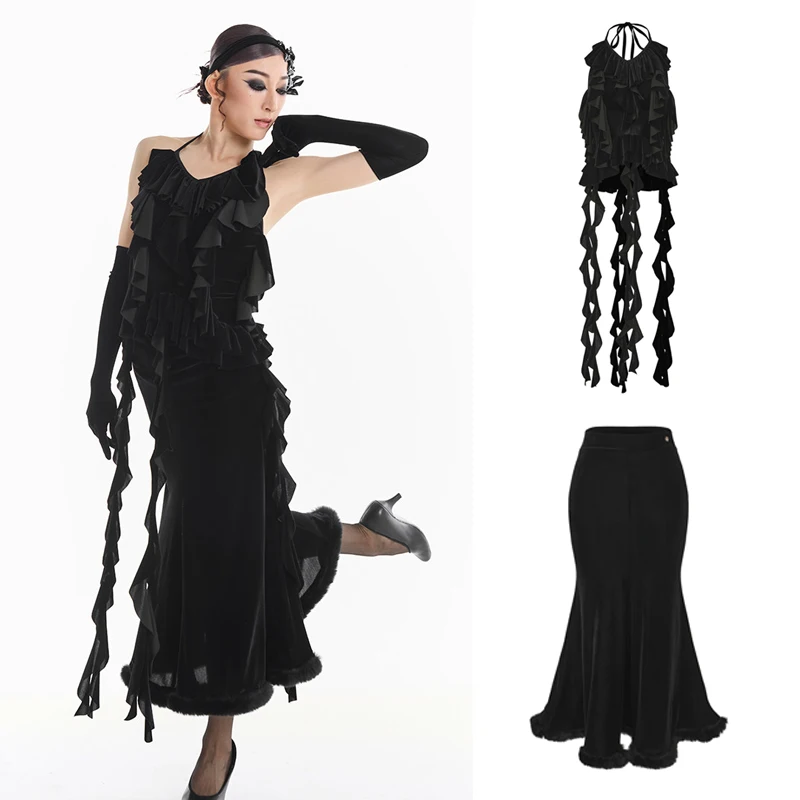 

DUYQ Women Rumba Latin Dance Competition Costumes Adults Ballroom Dance Performance Clothing Waltz Modern Dancing Wear SL14814