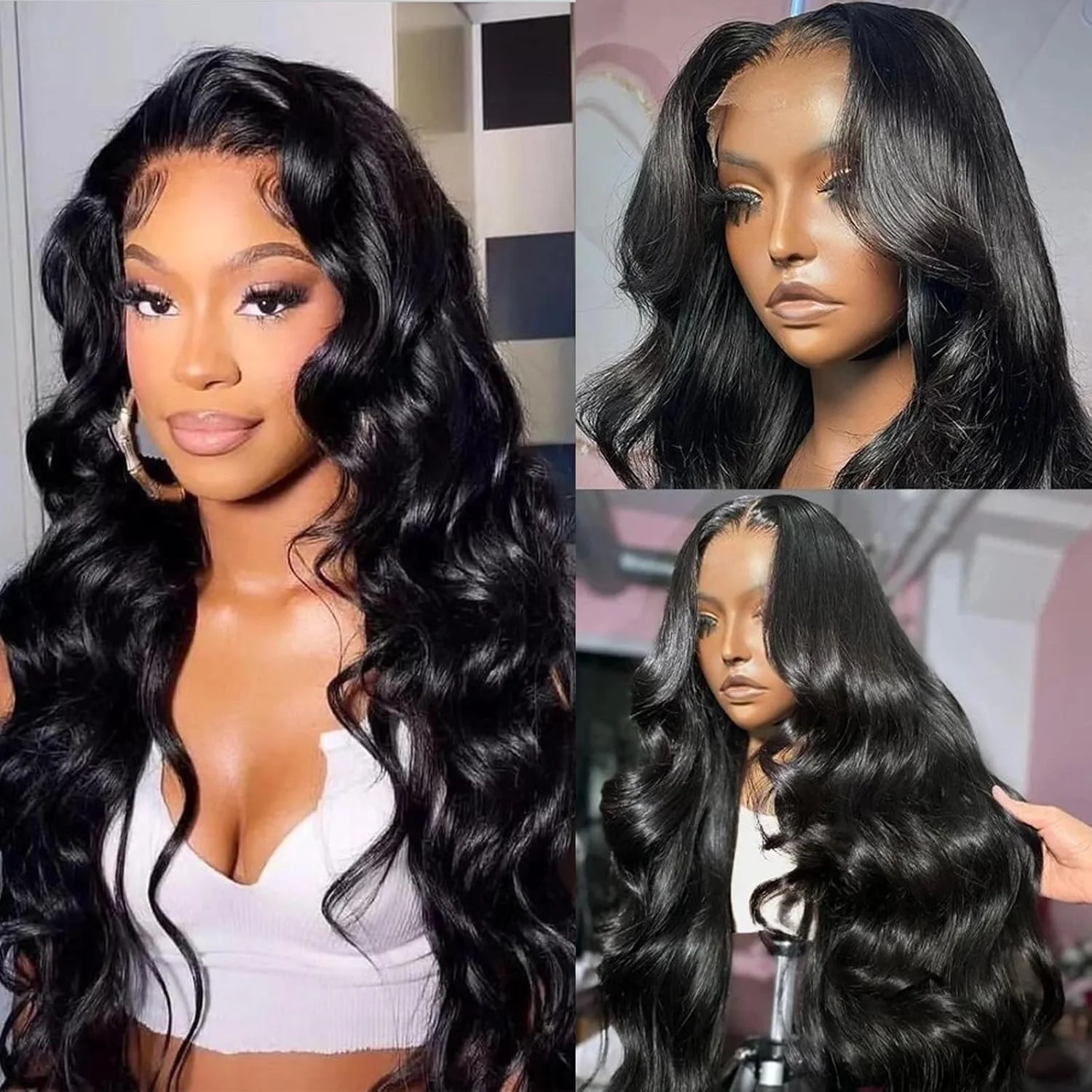 13×4Lace Front Wigs Human Hair 1B  Lace Frontal Wigs Transparent Body Wave Human Hair Wigs  200 Density