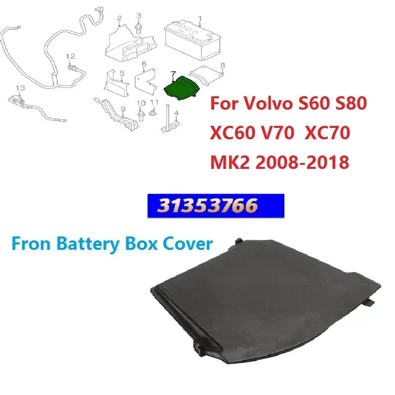 Car Front Battery Box Cover 31353766 For Volvo S60 S80 XC60 V70  XC70 MK2 2008-2018 Battery Outer Housing Casing Parts 31294775