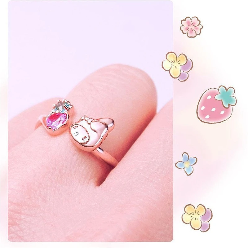 New Sanrio Cartoon Character Hello Kittys Mymelody Ring Kawaii High-end Opening Rose Gold Rings Anim Cute Girla Birthday Present