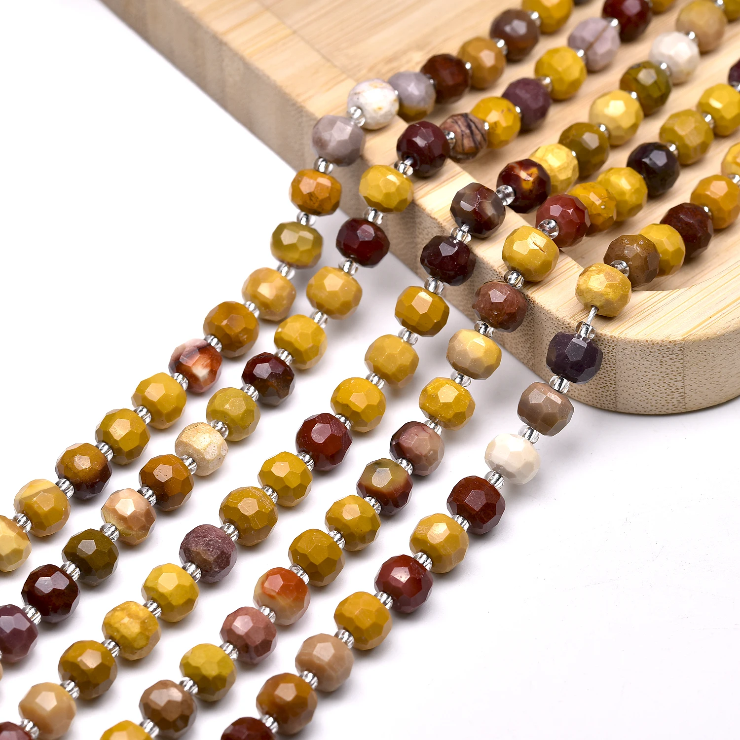 

Jewelry Making DIY Genuine Natural Moukaite Jasper Smooth Gem Stone Beads Faceted Healing Bracelet Necklace Beads 6*8mm