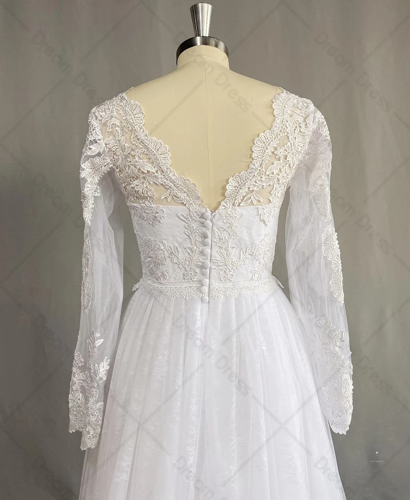 DREAM Vestido De Novia De manga larga con encaje De, traje De Novia bohemio con cuello en V, apliques, corte en A, espalda abierta, 2022,vestidos de fiesta elegantes para boda largo,vestidos baratos con envio gratis