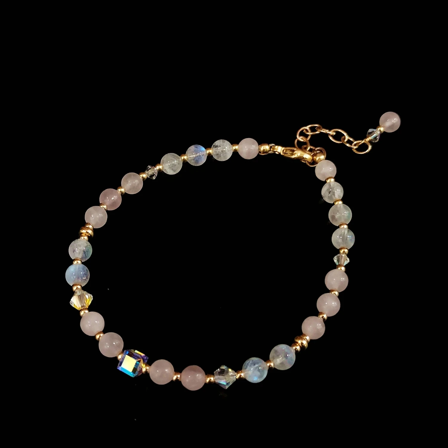 Lii Ji Rose Quartz Moonstone Natural Stone 4-6MM 14K Gold Filled Charms Bracelet Handmade Bohe Fashion Jewelry For Female