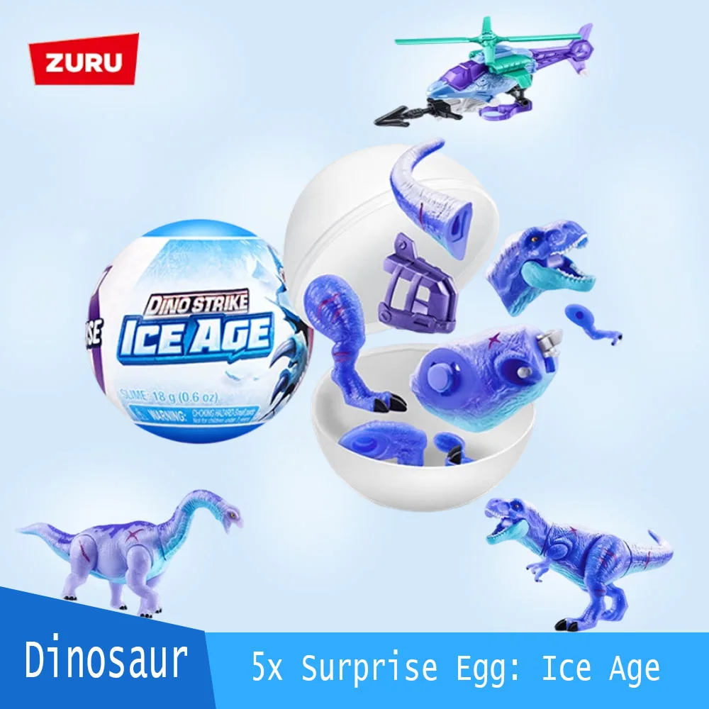 ZURU Ice Age Dinosaur Surprise Blind Ball, Huevo Sorpresa con Modelo de Vehículo de Dinosaurio para Construir, Juguete para Niños, Estilo Aleatorio, Regalo