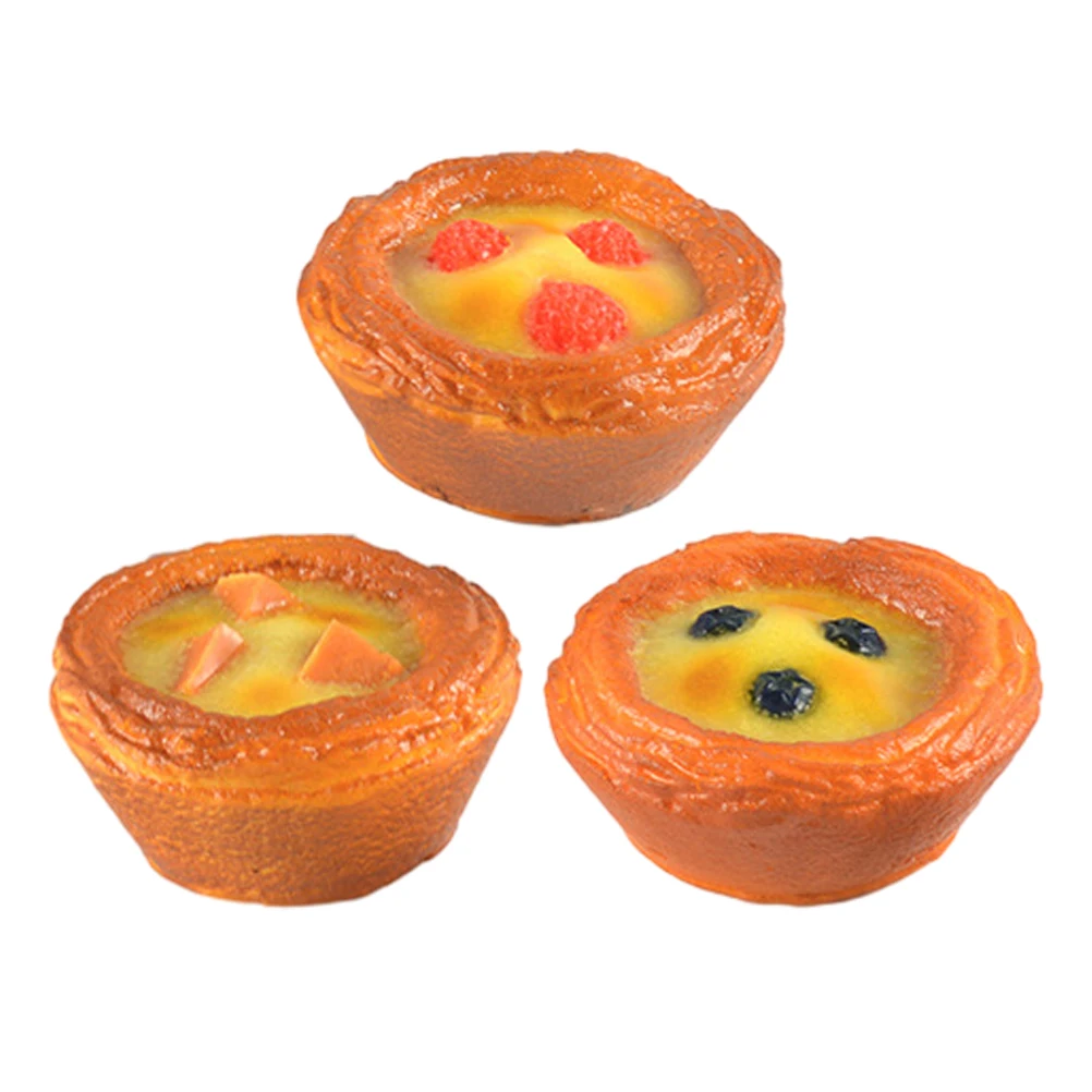 

3pcs Artificial Egg Tart Props Realistic Faux Food Decor Simulation Tools Home Decorations Photography Props