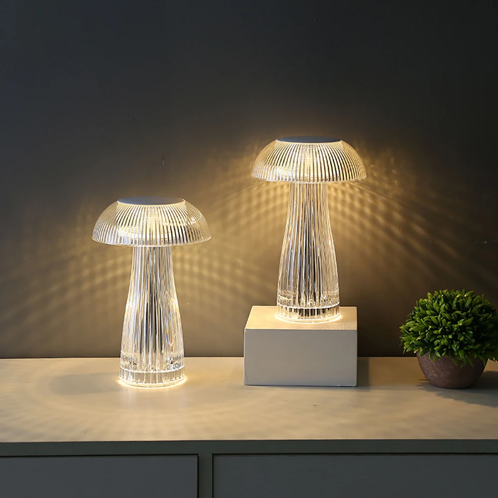 Mushroom Crystal Table Lamp LED  Ambient Light Touch Night Light for Restaurant Cafe Bar Living Room Bedroom Bedside Decoration