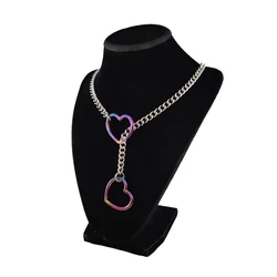Punk Rock Exaggerate Personality Heart O-Ring Slip Chain For Women Girls Simple Versatile Long Necklace Jewelry Accessories Gift