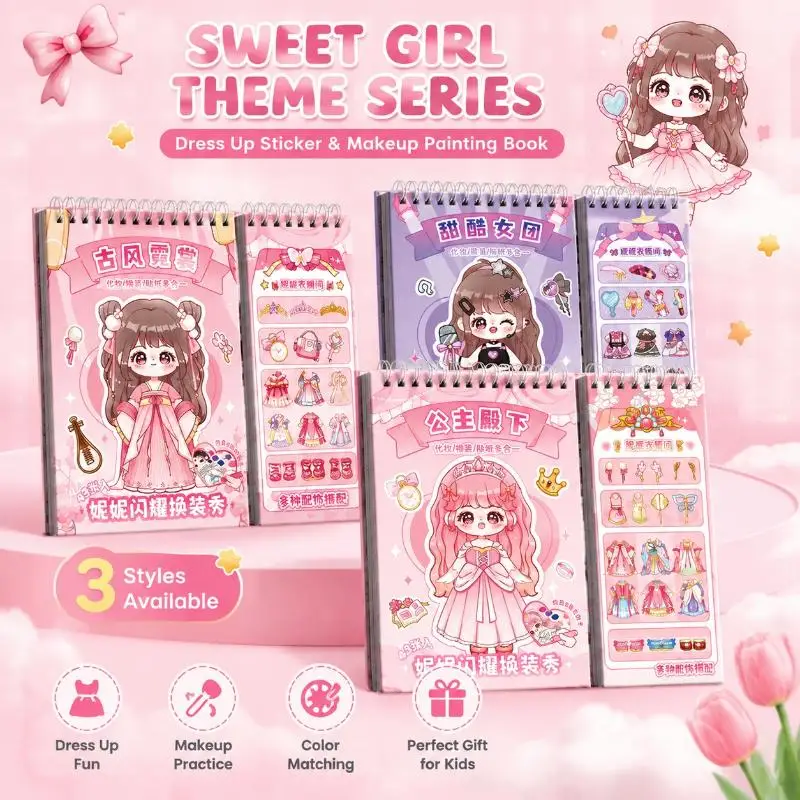 New Princess Dress Up Sticker Book With Coloring Makeup And Free Brushes For Girls Birthday Gifts And Daily Playtime