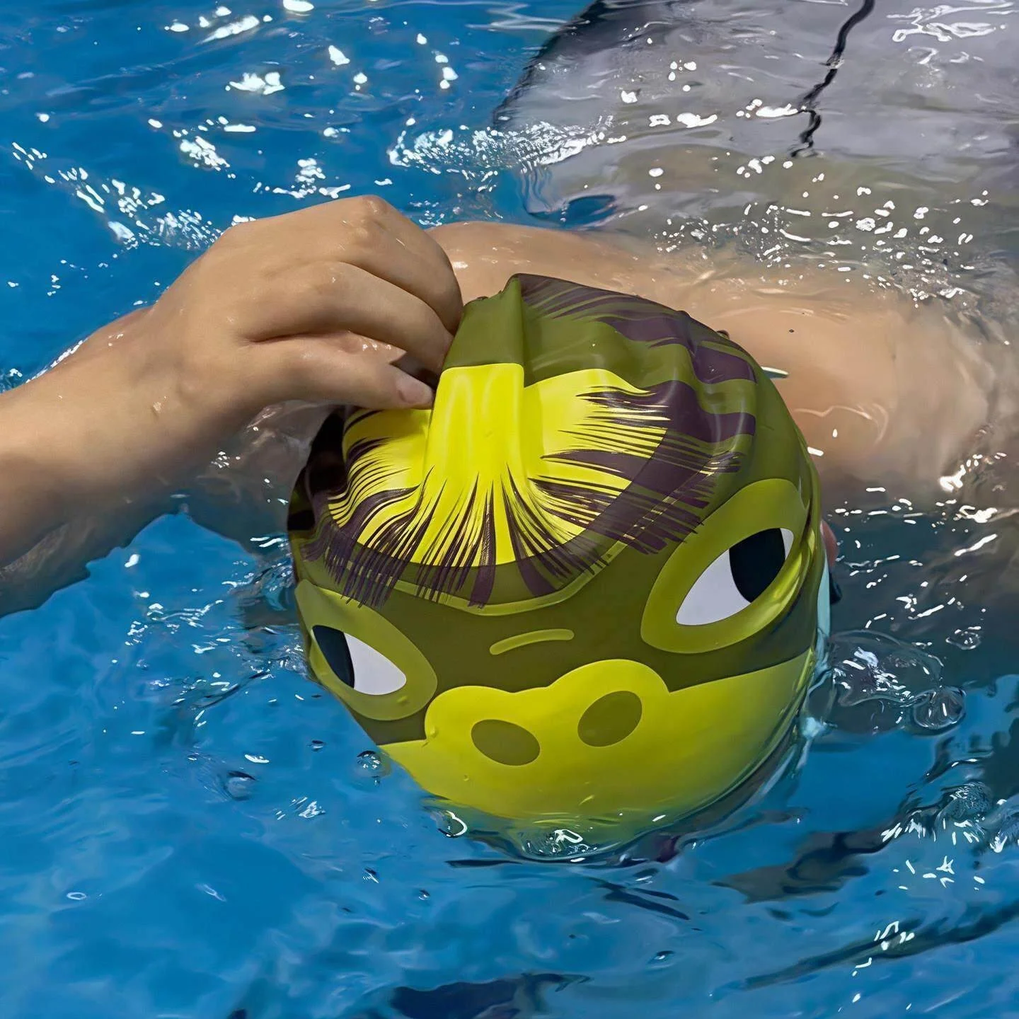 

River Devil Cartoon Swimming Cap Unisex Waterproof High Value Fabric Hat Large Head Size No Headache Special Swim Cap