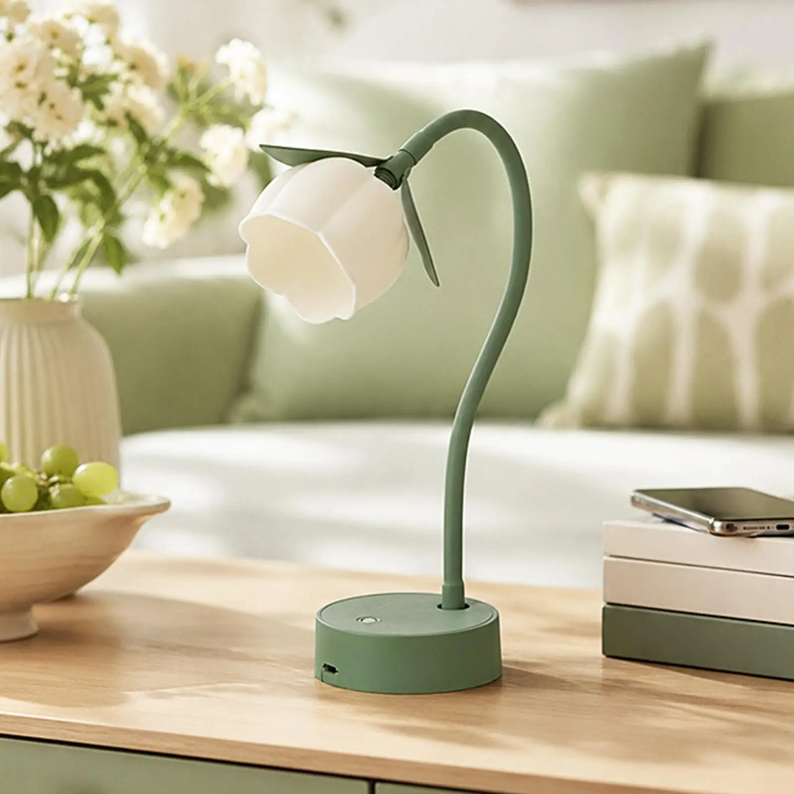 Flower Wall Lamp Magnetic Touch Dimming Cordless 360 Flexible Gooseneck Lily Of The Valley Wall Light for Bedroom Living Room