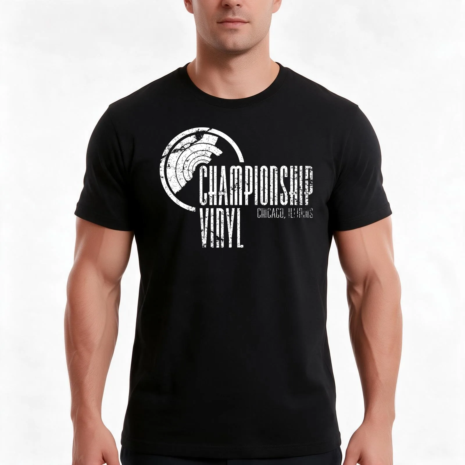 Championship Vinyl T-Shirt, Summer Casual Cotton Tee, Oversized Streetwear Tops, Vintage Graphic Print, Loose Fit Short Sleeve