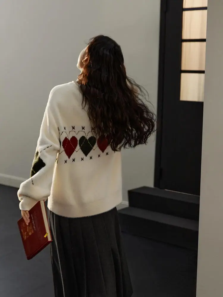 Koreanische Sle Süße Junge Herz Muster runde Ne Strickwaren frauen Herbst Winter Neue Ankunft Aosphere Lazy Milkin Strick...