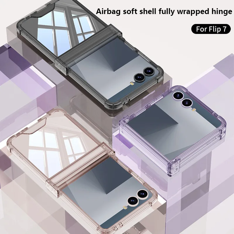 Clear Hinge Slim Hard PC TPU Phone Case For Samsung Galaxy Z Flip 7 ZFlip7 Flip7 5G Solid Color Shockproof Back Cover