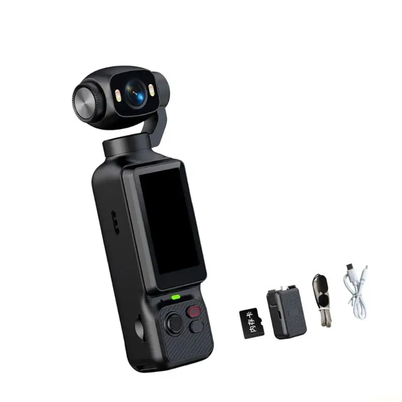 B03F Cycling and Travel Action Camera with Rotating Lens, Front Display and 1080P Recording for Handheld Daily Vlog Use